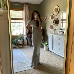 Pink Blush striped maxi dress w/ ruffle detail. Size small